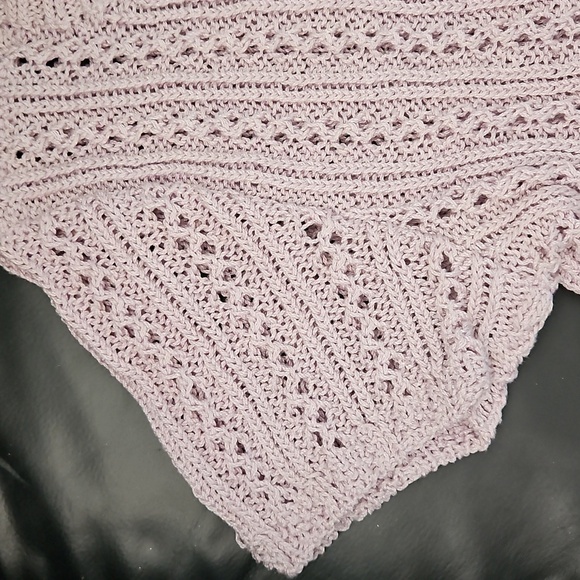 Vintage Sz Small Hand Woven Lavender  Short Sleeve Intricate Knit Top Crew Neck - Picture 3 of 8